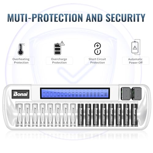 Bonai 16+2 Bay Aa Aaa 9V Battery Charger For Nimh Nicd Rechargeable Batteries Independent Control With Smart Lcd Display And Ac Wall Adapter thumb #5
