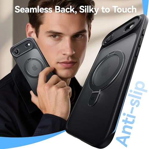 Image of CASEKOO Ultra-Magnetic Stand for iPhone Air Case [Military Drop Protection] [Compatible with MagSafe] Shockproof Translucent Matte Slim Ring Holder Case for iPhone 17 Air Phone Cover 6.5 inch, Black