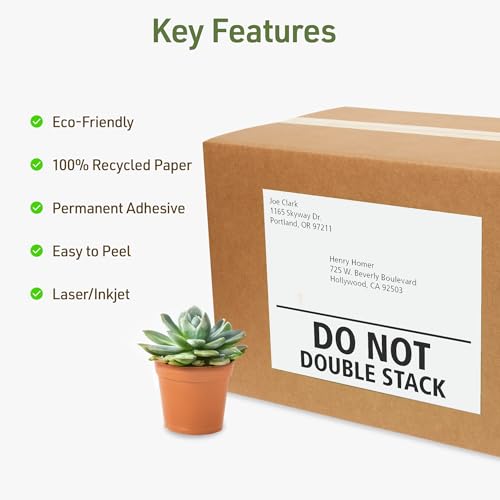 Image of Avery EcoFriendly Recycled Shipping Labels, 8-1 /2 inch x 11 inch Full-Sheet Labels, White, Permanent Adhesive, Laser & Inkjet Printers, 10 Total, Great for Mailing, Product Merchandising, and More (48809)