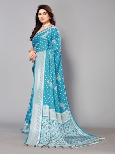Image of Amazon Brand - Tavasya Womens Blocked Printed Daily Wear Chiffon Georgette Saree With Blouse With Blouse