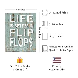 Life Is Better In Flip Flops Rustic Beach Decor Wall Art 8×10 Vintage Distressed Wood Print For Lake House Decor Beach House Home Decor Office Decor Unframed