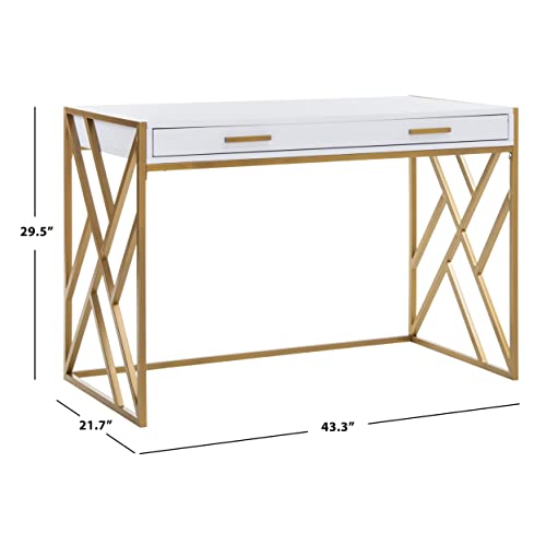 Safavieh Home Office Elaine Modern White And Gold 1-Drawer Desk #TOP1