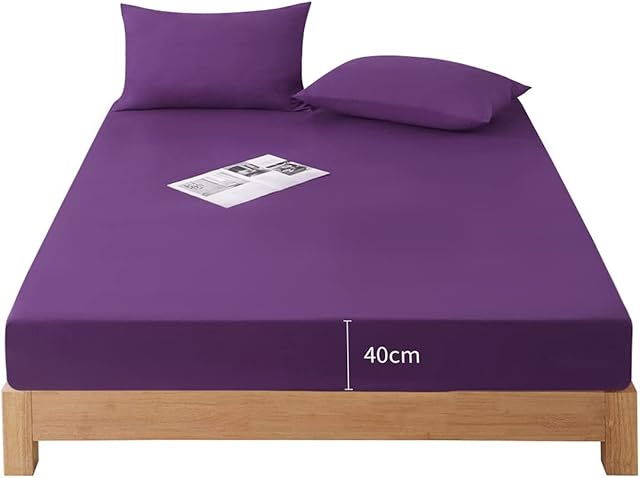 Amazon Brand - Umi Purple Super King Fitted Sheet, 40cm Extra Deep Purple Fitted Sheet Super King Size, Soft Fitted Sheet Super King Bed, 180x200cm