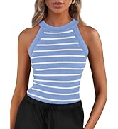 PRETTYGARDEN Womens Tops Dressy Casual Halter Neck Going Out Tank Tops for Women 2025 Slim Fit Ri...