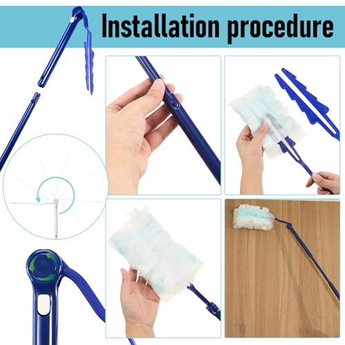Image of Colingmill 4 Pcs 3 ft Replacement Handles Compatible with Duster Refills, Long Extended Handle Only, Adjustable Length for Ceiling Fans, Blinds, Shelves, Windows, Foldable & Extendable (Blue)