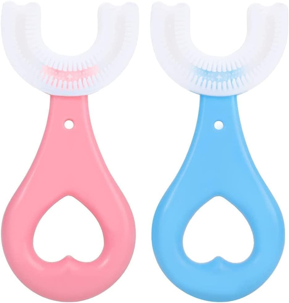 Cozora U Shaped Toothbrush for Kids with Soft Silicone Brush Head for 360 Degree Oral Cleaning, Suitable For 2-6 Years Toddlers, Heart Design, Multicolor, Pack of 2-image-21