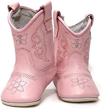 MAMTAKON Real Leather Soft Sole Cowboy Cowgirl Boots for Baby Infant Toddler Girls Newborn Crib Prewalkers Special Occasion (No Box, 6_12 months)