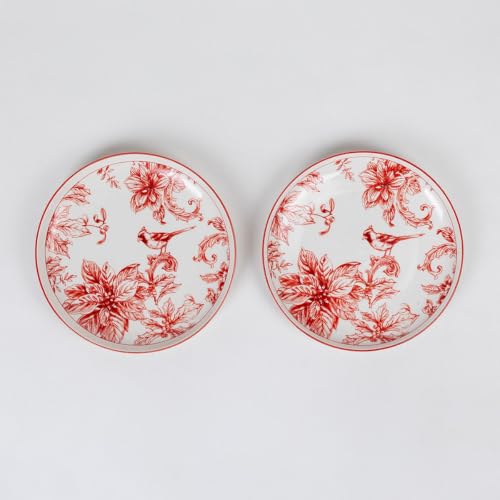 Image of GOLDEN QUEEN'S Handcrafted Dinner Plates: Set of 2 | Perfect for Hosting and Daily Meals | Microwave Safe Plates | 10.5 inch | Serves 2 - Crimson Garden Plates