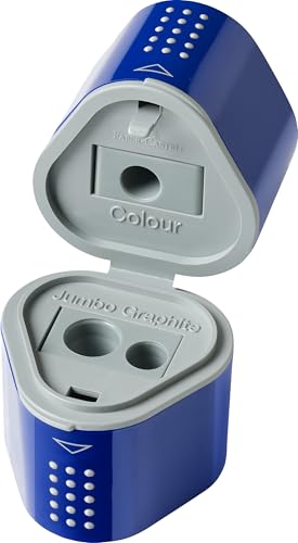 FABER-CASTELL - Dreifachspitzdose Grip 2001, Anspitzer für Durchmesser 8-10 mm mit Behälter (1 Stück, blau) – Ansicht 3
