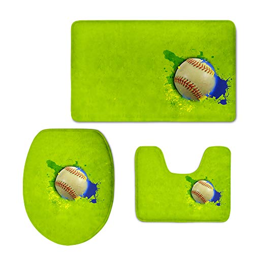 HUGS IDEA Badezimmerteppich-Set, Sportbälle, rutschfest, Badematte, Konturmatte, WC-Deckelbezug, 3-teilig, Flanell…