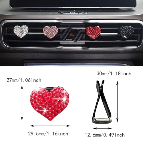 Image of Car Bling Air Vent Clips, 2 Pcs Bling Heart Charm Air Conditioning Outlet Clip, Crystal Rhinestone Accessories, Car Interior Decoration Cute Accessories for Women Girls (Red, Vanilla)
