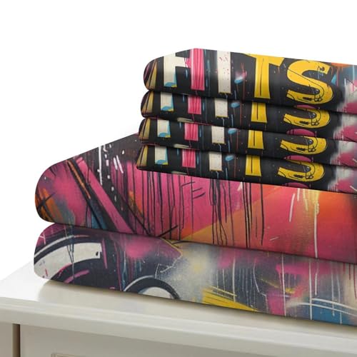Parure de lit fermeture éclair invisible et motif graffiti 3D pour lit king size