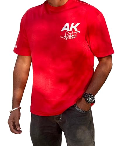 Image of Ajith Kumar Racing Theme Oversized T-Shirt, Red, AK Racing Graphic Print