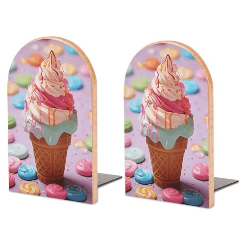 Adjustable Large Bookends Wooden Bookends Desk Book Supports Many Colored Ice Cream Decorative Bookshelves for Offices Heavy Books