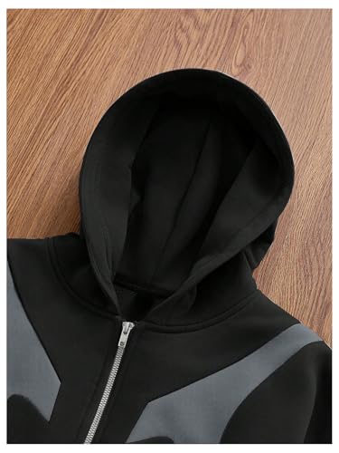 Men's Color Block Hoodie Zip Up Long Sleeve Hooded Sweatshirts Vintage Punk Jacket Streetwear3