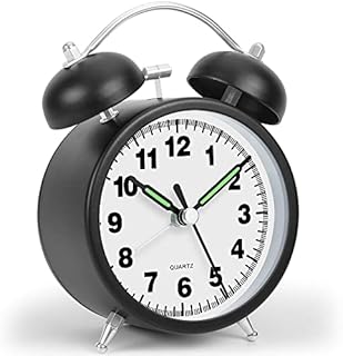 Cuzloma Retro Alarm Clocks Bedside Non Ticking Battery Powered Loud Twin Bell Bedroom Clock Vintage Old Fashioned with Night Light for Heavy SleepersBlack
