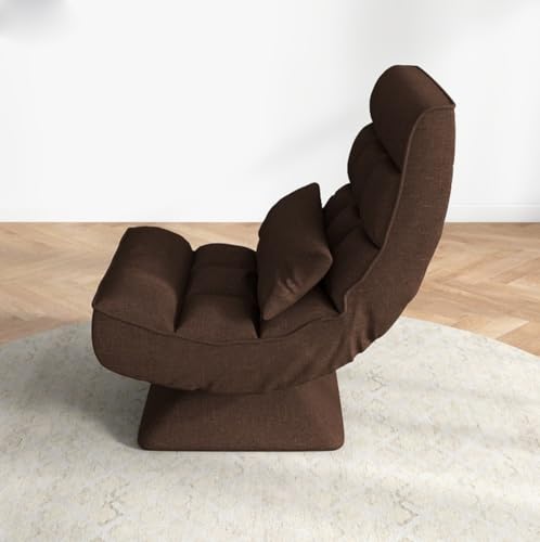 RELAX4LIFE Silla de suelo plegable ajustable en 5 posiciones, sillón de suelo de 360° y marco de hierro resistente, silla de meditación para leer, reposar (marrón | Estilo 2)