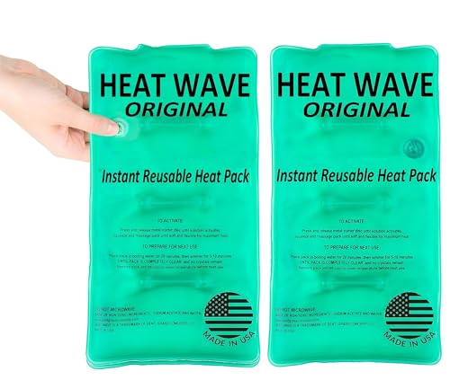 HEAT WAVE Instant Heat Packs Medium (5&times;9&rdquo;)- Medical Grade Reusable Green 2-Pack Fast and HOT...