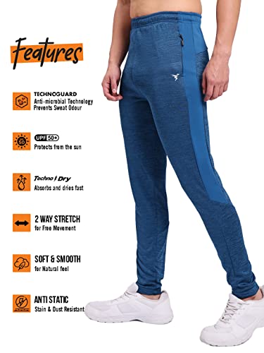 Image of TECHNOSPORT Men's Melange Slim Fit Techno Dry Trackpants Drawstring 2-Pocket Polyester Joggers for Gym Running Workout UPF50+ Anti Odour