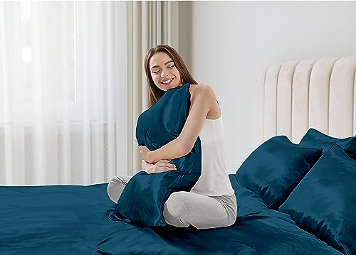 Image of Soft and Silk Satin Bedsheet for Single Bed - 400 TC Romantic Bedsheet Set for Bedroom | Bridal Wedding Bedsheet with Pillow Cover | Ideal for Gifting Teal, Single Bed