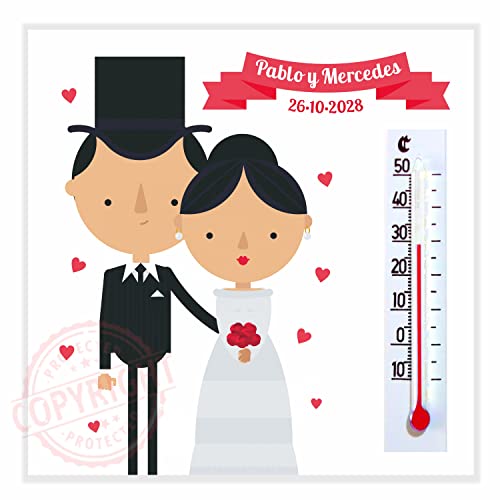 Recuerdos y Detalles de Boda Personalizados Para Invitados - 20 Originales Imanes con Termómetro como Regalo de Bodas - Bodas de Oro, Aniversarios - Hechos en España