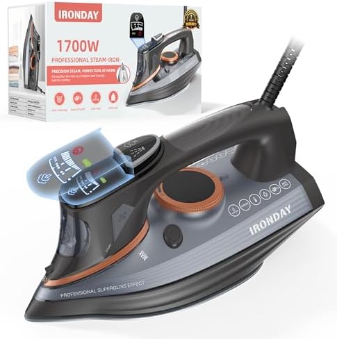 Steam Iron for Clothes with LCD Screen, 1700W Iron Non-Stick Cera...