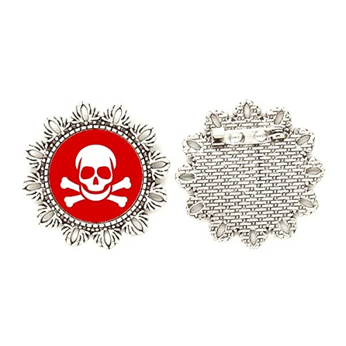 Broche de plata diseño flor roja cuadrada medium mujer