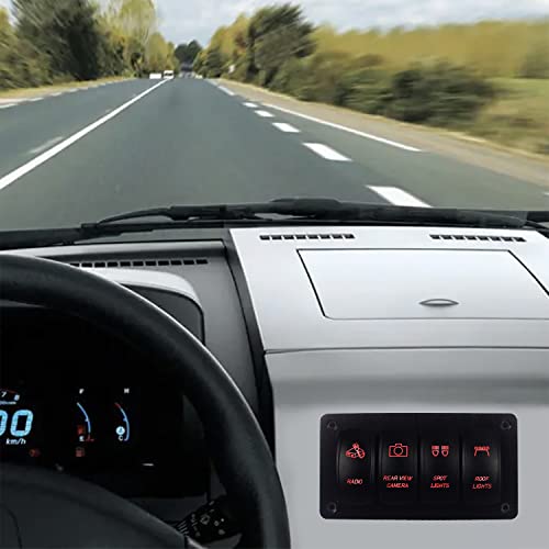 Image of 4 Way Customizable Red Marine Boat Rocker Switch Panel with Aluminum Mounting Housing Pre-Wired Toggle Switch Panel for Car Truck Jeep Van Lorry Pickup RZR Dash Waterproof 12V 24V
