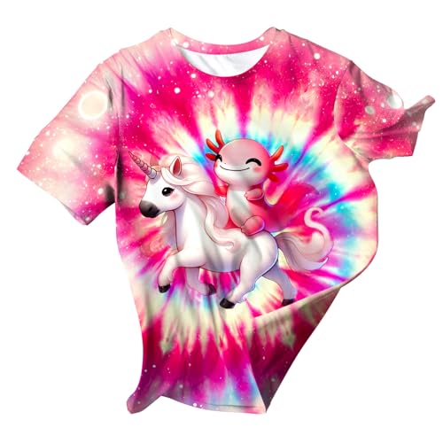 ZSKQJLW Kids Axolotl Riding Unicorn Pink Tie Dye Shirts for Boys Girls Children Youth Clothes Tie-Dyed Tee...