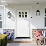 Fiberglass Front Entry Door, 36' x 80', White Primed 2-Panel Craftsman Style with 6 Lite Low-E Glass, Brickmould and 4-9/16' Vinyl Frame, Left-Hand Inswing, Knock-Down for Residential Use