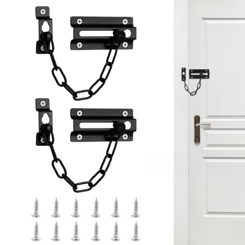 Image of Flintronic 2PCS Door Chain, Security Chain Lock for Front Door, Heavy Duty Safety Chain Door Lock, Anti Theft Door Chains Internal Door Lock, Suitable for Home, Hotel, Bedroom (Black)