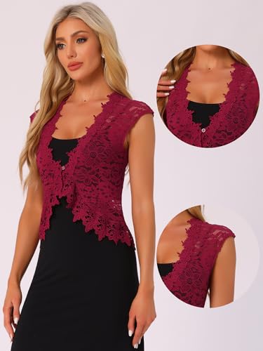 Image of Allegra K Lace Shrug Bolero for Women's Wedding Guest Cap Sleeve Sheer Floral Cardigan