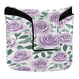 Golfschläger-Putter-Abdeckung, magnetischer Schnapp-Putter, Schlägerhaube für Schlägel, quadratisch, wasserdicht, PU-Leder, violette Rose, Blumenmuster
