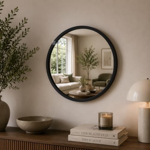 Image of Ali.G.I Round Wall Mirror, Modern Metal Framed Decorative Circle Vanity Mirror for Bathroom, Living Room, Bedroom & Entryway (Black 16 inch)