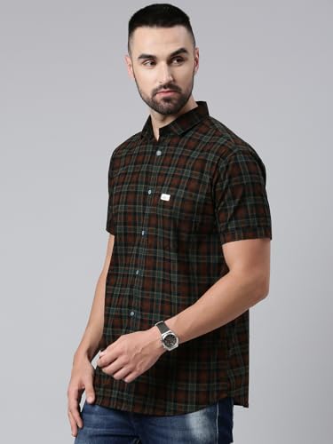 Image of Majestic Man Men Cotton Checkered Half Sleeve Slim Fit Casual Shirt