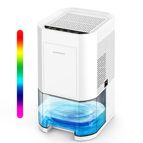 Luftentfeuchter elektrisch,1200ml Raumentfeuchter für zuhause leise,klein dehumidifier Automatisches Abtauen für Keller Badezimmer,7 Farben Licht...