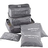 Travel Storage Bag - 6pcs Packing Cubes Organizer Luggage Compression Pouches (Gray)