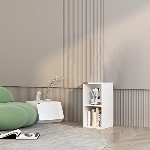 Min Win Small Bookshelf, 2 Shelf Bookshelf Bookcase, 2-Tier Wooden Cube Storage Shelf Organizer, 2-Tier Open Shelf Bookcase Bookshelf, Small Nightstand, Small Spaces, White Small Bookshelf #TOP6