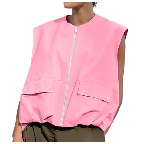 Damen-Westen Sommer Cargo Weste Leichte Sommerwesten Y2k Vingtage Vest Ärmellos Cropped Jacke Mit Taschen und Reißverschluss Herbst Übergangsjacke Outdoor Softshell Damenwesten Jeansweste Übergroße