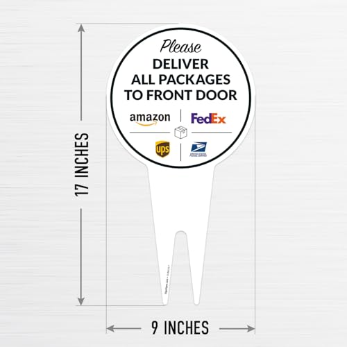 Image of Package Delivery Sign, Delivery Instructions Deliver All Package to Front Door Sign, 9x17 Inches Round Shape, Aluminum Composite Made in USA by Sigo Signs