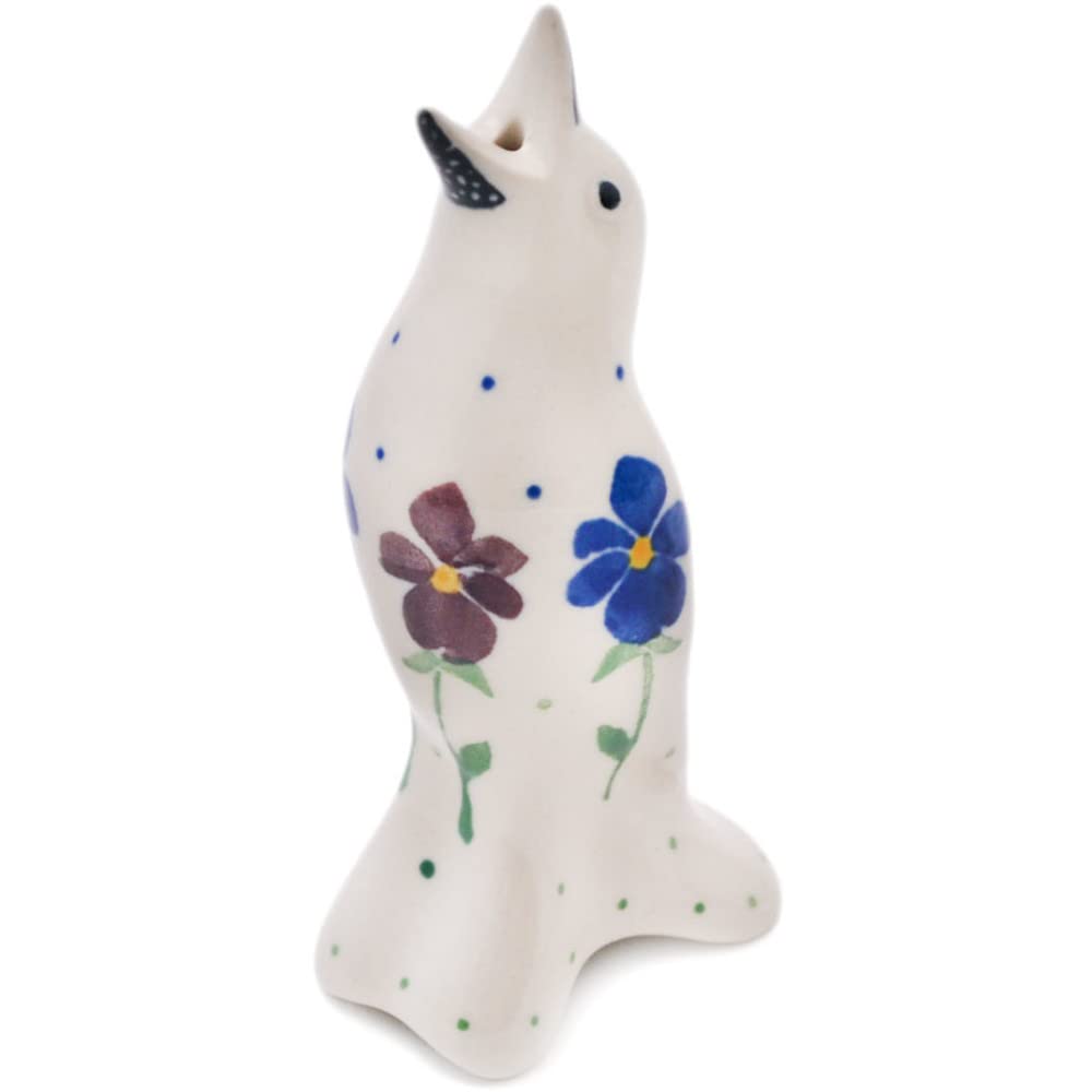 Authentic Polish Pottery Pie Bird in Plum Pansy Design Handmade in Boles?awiec Poland by Ceramika Artystyczna + Certificate of Authenticity