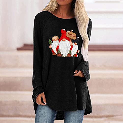 Amikadom Túnicas femininas longas e finas blusas de gola redonda para mulheres férias Natal casual b