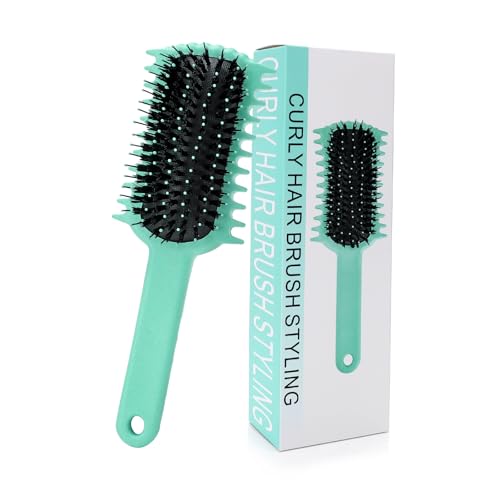 Curly Hair Brush Volume Curl Defining Brush for Detangling Shaping and Styling Womens Curls Reduce Pulling (Green)