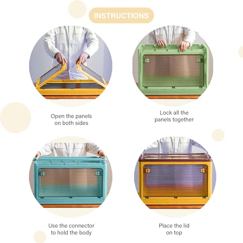 Image of oddpod Stack Genie Collapsible Medium Capacity Storage Box with Detachable Wheels /Multifunctional Transparent Stackable, Portable & Foldable Organizer for Indoor and Outdoor use - Green