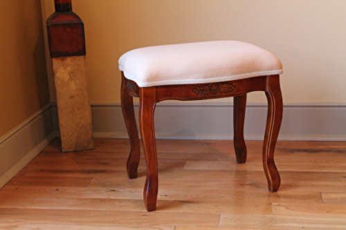 International Caravan Hand Carved Wood Upholstered Vanity Stool, 0