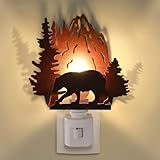 Tuanse Forest Bear Plug in Night Light Wilderness Farmhouse Bear Forest Mountain Night Light Decorative Vintage Cabin Metal LED Lamp Decor for Holiday Bedroom Living Room Bathroom Christmas Gift