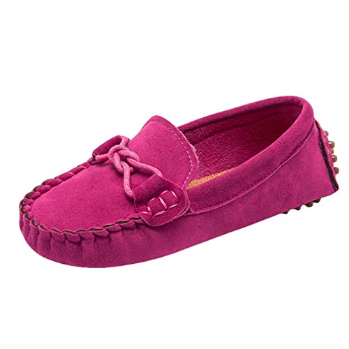 ZAMAC Mocasines unisex para niños, zapatos náuticos para bebés, niños y niñas, suela suave, antideslizantes, zapatos planos para niños pequeños, mocasines informales de gamuza, color Rojo, talla 32 EU