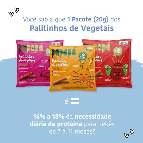 Papapá, Palitinho de vegetais infantil (Biscoito), Orgânico, Sabor Cenoura, 20g, Laranja