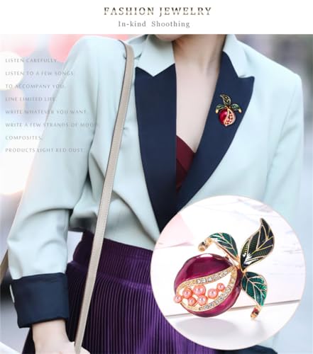 Image of Pearl Pomegranate Brooch - Colorful Oil Drop Rhinestone Pearl Pomegranate Pin, Stylish and Cute Red Fruit Enamel Lapel Pin, Women's Fashion Accessory
