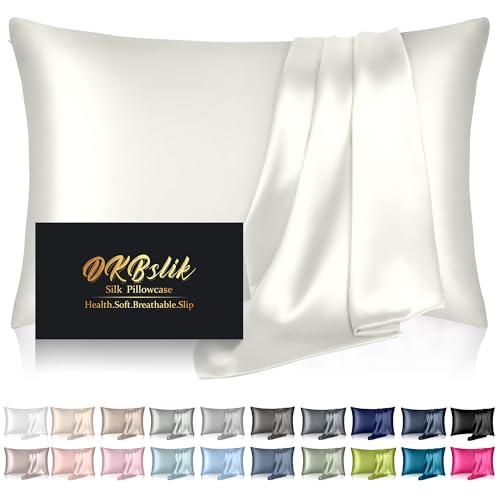 Image of Mulberry Silk Pillow Cases Standard Size, Silk Pillowcase for Hair and Skin, Anti Acne Cooling Sleep Both Sides Natural Silk Satin Pillow Covers with Hidden Zipper, Gifts for Women Men, Ivory